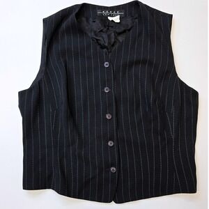Vintage Behar New York Women's Pinstripe Button Vest‎ Size 14 Black Sleeveless